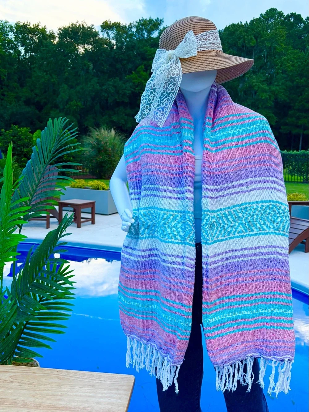 Mexican Falsa Blanket – Woven Striped Serape Throw with Fringe